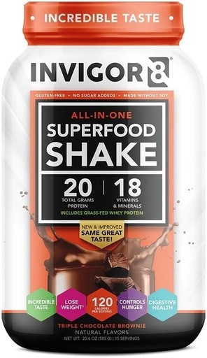 [BRSWIGQ7BUAGAD3K] InVIGOR8 Superfood Grass פדו חלבון Whey, Isolate Shake שוקולד Brownieten Glu-Free ו- non GMO Meal החלפת עם Probiotics ו אומגה 3 (645g)