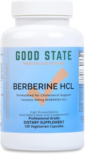 [BRSRMZYPPMCGOC3V] Good State Berberine HCL 500mg Nano Ionic Dietary Supplement Capsules for Men and Women, Formulated for Cholesterol Support, 120 Count Bottle