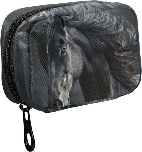 [BRSRABTYOYMAEF3Z] Fustylead Beautiful Black Horse con caso organizador de pílulas de man longa con Zipper 2 veces ao día para a vitamina eo suplemento, 7 Day Travel Organizer Medicine Case