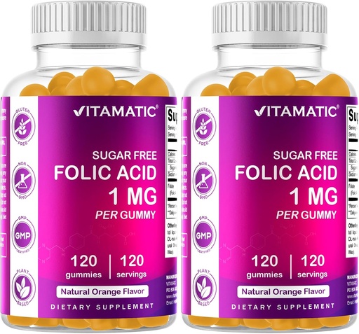[BRSRMAICCR5GKETA] Vitamatic Folic Acid Gummies 1000 mcg (1 mg) - an Essential Prenatal Vitamins for Mom & Baby - Vitamin B9-120 Vegan Gummies (2)