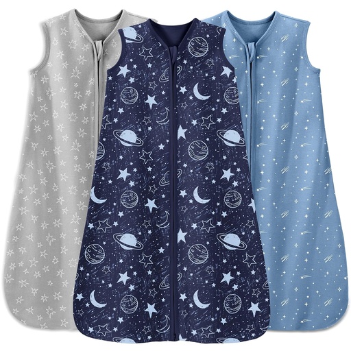 [BRSROFT6CVYAIH36] Baby Sleep Sack 12- 18 Måneder 3 Pack 100% Cotton Lightweight 0,5 TOG Wearable Blanket Baby Sovepose med 2- Way lynlås til Infant Toddler Blå