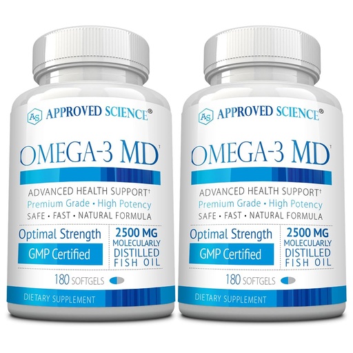 [BRSROAQKBZYBEAAU] Omega-3 MD - EPA & DHA Supplement - 2500mg Omega 3 Fish Oil for Heart Health, Brain Support, Joint Comfort, & Overall Wellness - 2 Bottles - 6 Month Supply
