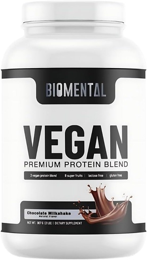 [BRSROBD5CEIGKALA] Biomental Vegan Chocolate Protein Powder - Plant-Based -Easy Absorption - Delicious Chocolate - Muscle Building, Ideal Healthy Vegan Lifestyle - Non-GMO, Gluten-Free Protein Supplement