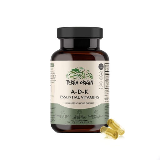 [BRSWYHY7AEMRSG3O] TERRA ORIGIN ADK Essential Vitamin Supplement | 60 Liquid Capsules | High Potency Vitamin A, D 5000 IU, K1 and K2 | Non GMO, Gluten Free, Vegan, Made in USA