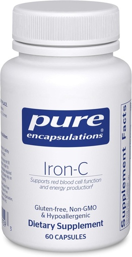 [BRSWIY36BMMBAD3G] Pure Encapsulations Iron-C - 15 mg - 175 mg Vitamina C - Red Blood Support* - Energy Production - Highly Biodisponibile Iron Pill - Gluten Free & Vegan - 60 Capsule
