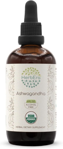 [BRSROFQDAADWO3DP] HerbEra Ashwagandha B120 USDA Organic Tincture ← Extracto libre de alcohol, High-Potency Herbal Drops ← Certified Organic Ashwagandha (Withania Somnifera) Dried Root (4 oz)