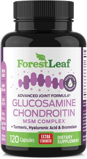 [BRSWGA32DEOQEYL2] Glucosamine Chondroitin MSM Complex Supplement - Triple Strength 1200mg Joint Support Supplement for Women &amp; Hombres with Turmeric, Hyaluronic Acid and Bromelain for Muscle Flexibility - 120 Caps