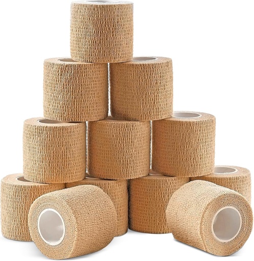 [BRSWIGYYC4MAC33G] Ever Ready First Aid Self Adherent Cohesive Wrap Bandages, 2” x 5 Yards for First Aid, Sprains, Swelling, Sports, Pets, Tan Color – 12 Count