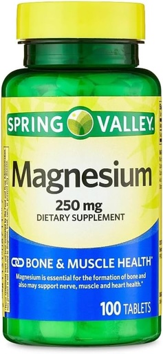 [BRSRAEA3DJYAKFYU] Spring Valley Magnesium 250 mg - Bot & Muscle Health Dieetsupplement - 100 tabletten