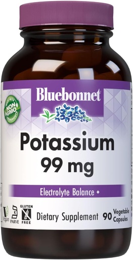 [BRSWIEIYOQJWOEI5] Bluebonnet Kalijev dodatek Aspartat 99mg Essential Mineral Supplements for Electrolyte Balance - Non-GMO, Vegan, Kosher Certified, Gluten-free, Soy-free, Dairy-free - 90 Veggie kapsule