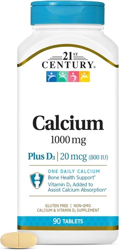 [BRSWIYQZCAIAYF3A] 21st 世紀のカルシウム プラス D 錠, 1000 mg, 90 カウント