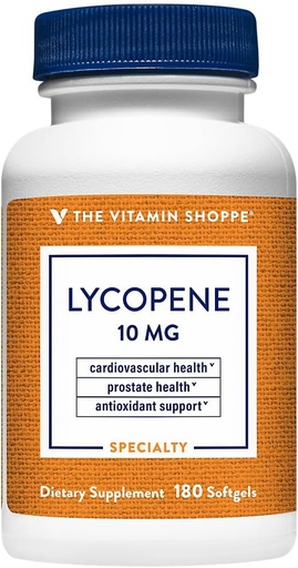 [BRSWKZADOIBRYFL4] Vitamiini Shoppe Lycopene 10MG, antioksidantti, joka tukee sydän-, eturauhas- ja soluterveyden (180 Softgels)