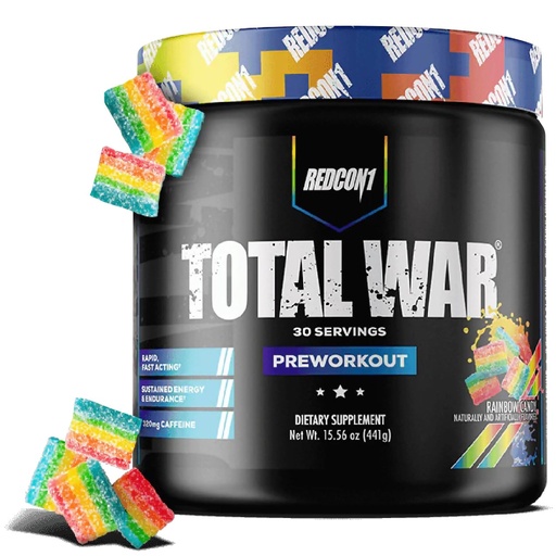 [BRSWGEIYA5YA4YLL] REDCON1 Total War Preworkout - Contains 320mg of Caffeine from Green Tea, Juniper & Beta Alanine - Pre Work Out with Amino Acids to Increase Pump, Energy + Endurance (Rainbow Candy, 30 Servings)