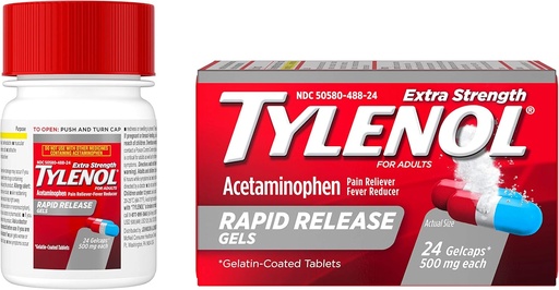 [BRSWKHQRDEHRUE3V] Tylenol Extra Strength Ацетаминофен Бързо освобождаващи гелове, болка Реливер и треска Релевър, 24 ct