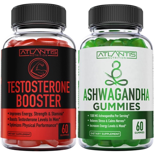 [BRSROGQ5OAJQEADJ] Atlantis Nutrition Testosterone Booster 2-Pack (120 Gummies) + Ashwagandha 60 Gummies
