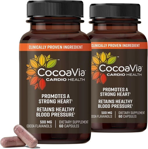 [BRSRMHQNCEPQM3TH] CgoaVia Cardiad Health Supplement, 60 วัน, 500 mmg Ckova Farvaols, รองรับสุขภาพหัวใจ, Boost Nitric Oxide, การไหลเวียนของเลือด, พลังงาน, เวก้า, ช็อกโกแลตเข้ม 120 แคปซูล