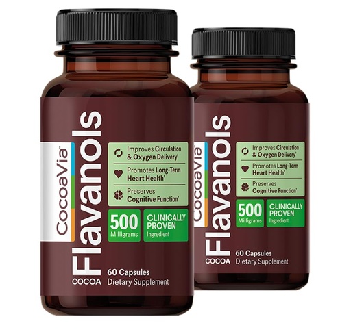 [BRSRMHQNCEPQM3TH] CocoaVia Cardio Health Supplement, 60 Day, 500mg Cocoa Flavanols, Support Heart Health, Boost Nitric Oxide, Blood Circulation, Energy, Vegan, Dark Chocolate, 120 Capsules