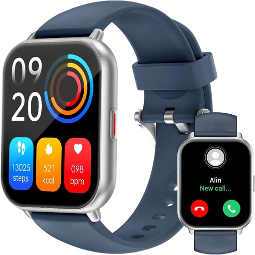 [BRSROAYCOZ6QA3L4] RUIMEN Smart Watches for Men Women (Answer/Make Calls, 2 Bands Included), 1.8" Smartwatch for iOS/Android Phones, Fitness Tracker Heart Rate/Sleep Monitor Digital Watch Waterproof Blue