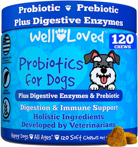 [BRSW2GT2CEFQYET6] Probiotics for Dogs, Dog Probiotics, Made in USA, Vet Developed | For Gut Health, Yeast Balance, Itchy Skin, Diarrhea & Gas Relief, Chews with Prebiotic & Digestive Enzymes, Digestive Support