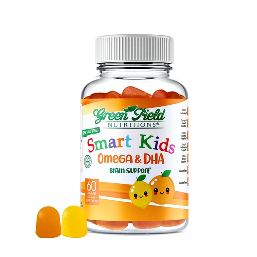 [BRSWY2YKPMORY2T4] Greenfield Nutritions Smart Kids Halal Omega 3 Gummies with DHA - 60 Halal Vitamins for Kids, Supports Brain & Immune Health - Vegan, Non-GMO, Gluten, Gelatin-Free and Peanut-Free Halal Gummy Vitamins
