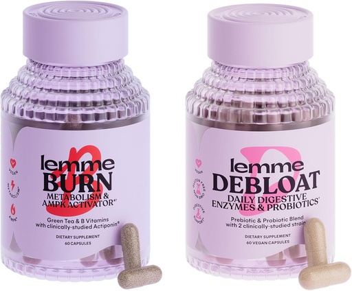 [BRSRAYD6CQHAYELF] Lemme Burn & Debloat Capsule Bundle - Metabolismo e Queimadura de Gordura + Cápsulas Debloat para Bloating & Alívio de Gás, Probióticos & Prebióticos - Gluten Free, Non-GMO - 60 Ct.
