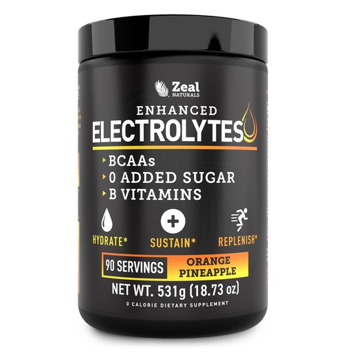 [BRSRMFL7AEIWGFI7] Zeal Electrolyte Powder - 90 Servings | Keto Electrolytes Powder | Zero Sugar, BCAAs, B-Vitamins | Potassium, Zinc, Magnesium | Hydration Powder Recovery Drink | Orange Pineapple