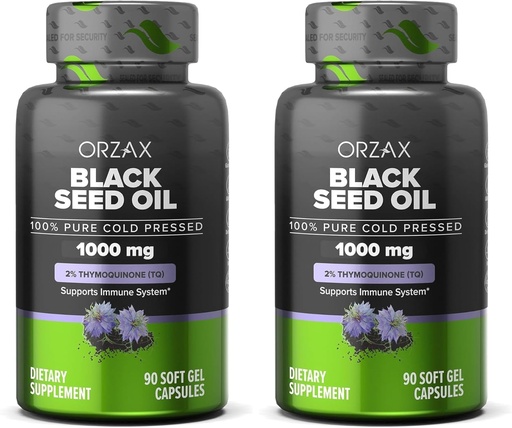 [BRSRAH35AEGR4HTZ] ORZAX Black Seed Oil 1000 mg Organic Cold Pressed Capsules for Hair, Skin, and Joints - Rich in Omega 3 6 9 - Non-GMO, Gluten Free - (90 Soft Gel Capsules) (Pack of 2)