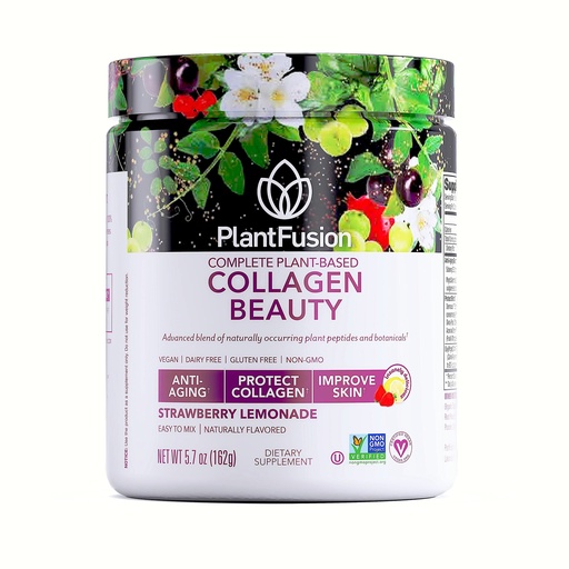 [BRSWGAL3C56BG3TP] PlantFusion Vegan Collagen Beauty - Vegan Collagen Powder for Women - Hair Skin and Nails Vitamins - Gluten Free, Non-GMO, Non-Dairy (Strawberry Lemonade 18 Servings)