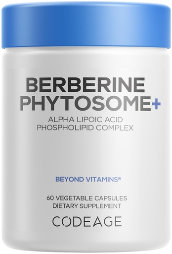 [BRSROFI5CADR6GT4] Codeage Berberine Phytosome Supplement - Berberine HCL, Alpha Lipoic Acid, Phospholipid Complex - 2-Month Supply - Berberine HCL - Berberine Hydrochloride - Gluten-Free, Non-GMO - 60 Capsules