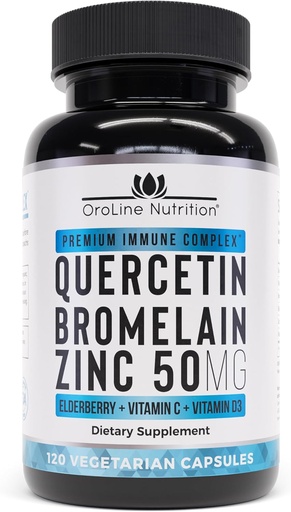 [BRSWYBD5DN7RYC3L] Quercetin 500mg Addition with Sambucus Elderberry, Bromelain, Vitamin C, Cinc 50mg, & Vitamin D3 5000 IU - Антиоксидант и имунно здраве Поддръжка Цинк Кварцетин