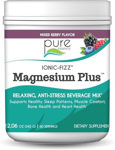 [BRSWIZTQPMEGIETC] Pure Essence Labs Ionic Fizz Magnesium Plus, Anti- Stress Supplement Drink Powder, Gluten Free og Non- GMO Magnesium Powder (blandet berry, 12.06 Ounce (pakke med 1))