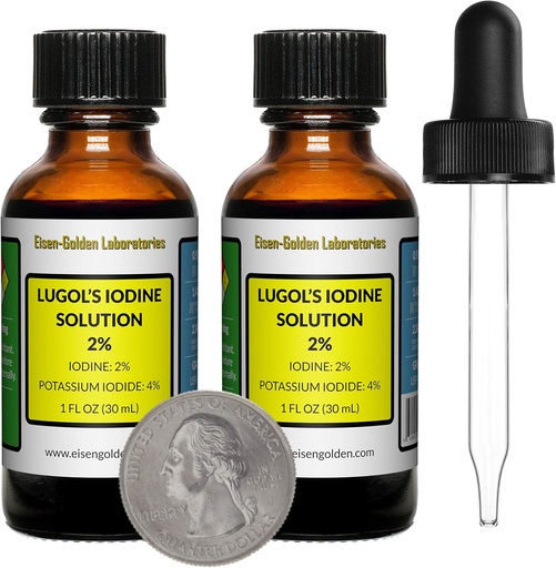 [BRSWYZA2BMPWYCAU] Lugol's Iodine / 2% Solution / 2 Oz in Two Amber Glass Bottles/Free Droppers/USA