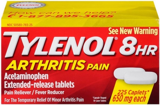 [BRSWKGQ4BUAAMALK] Tylenol 8 ώρα Αρθρίτιδα Πόνος Reliever Πυρετός Reducer Εκτεταμένο Caplet απελευθέρωσης, 225 κόμης