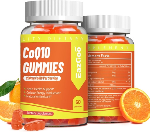 [BRSROZIOAAMB6DTG] CoQ10 Gummies 200mg, Suplemento vegano para produción de enerxía, non-GMO, Gluten Free (120 Gummies)