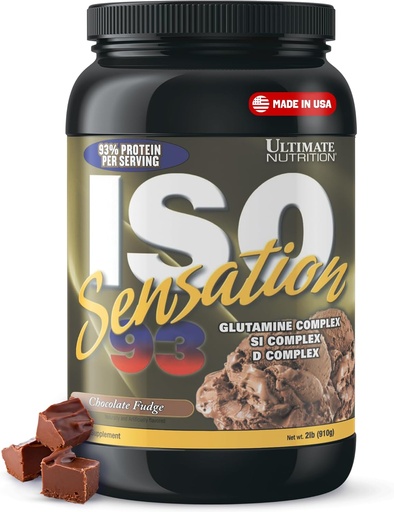[BRSWIYAMCUMQECD4] Ultimate Nutrition Whey Protein Isolate Powder with Glutamine Complex, ISO Sensation 93 - Whey Protein Powder with Added Colostrum for Enhanced Recovery, Immunity & Gut Health - Chocolate Fudge, 2lbs