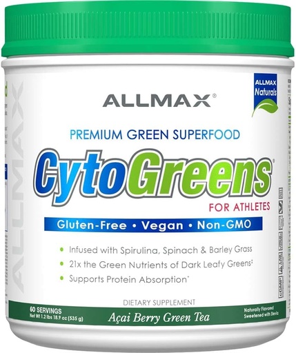 [BRSWIGYPAV7WCELU] ALLMAX Nutrition - Cytogreens Super Greens Powder, Infused with Spirulina, Spinach & Barley Grass, Supports Immune & Digestive Health, Gluten Free & Vegan, 60 Servings (Acai Berry Green Tea)