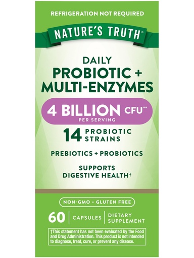 [BRSWGCTYOAFWM3D5] Nature's Truth Probiotics with Enzymes | 60 Capsules | for Men and Women | Non-GMO & Gluten Free Digestive Health Supplement