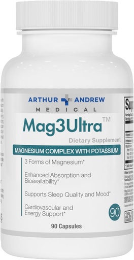 [BRSRA2QEBADWKD3J] Arthur Andrew Medical, Mag3Ultra Triple Magnesium supplement, Sucrosomial, Bisglycinate, Taurate for Muscle, Stress, Mood, Nerve, Bone ' Heart Support, 90 Capsules