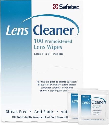 [BRSWGAA7OYGWCG3L] Safetec Lens & Eyeglasses Cleaning Wipes, Pre-Moistened Wipes (2 Pack of 100ct Boxes - 200 Cleaning Cloths)