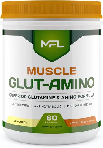[BRSWIBAKCN5QK3YV] MFL Muscle Glut-Amino | Glutamine Complex | Amino Complex | 0 Sugar | Sweetened with Stevia | All-Natural | 60 Servings (Lemonade)