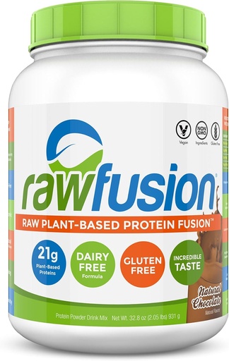 [BRSWIALZONYAMCQV] Rawfusion- Vegan Protein Powder, Natural Chocolate - 30 Servings, 21g of Plant Based Protein, Low Net Carbs, Non-Dairy, Gluten/Lactose Free, Soy Free, Kosher, Non-GMO, 2lbs Pound