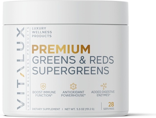 [BRSROBADCNYR6FD2] VITALUX || #1 Rated Premium Greens & Reds Superfood Powder || Immune Function, Added Antioxidants, Loaded w/ Digestive Enzymes | 17 Powerful Ingredients | 3rd Party Tested, Vegan + USA Made - 28 Days