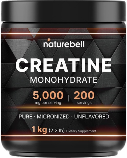 [BRSRAGA6CUCAMCYU] NatureBell Creatine Monohydrate Powder 1,000g, 5,000mg Per Serving, 200 Servings (2.2 lb) | Micronized, Pure & Unflavored | Pre-Workout Muscle Support* | Keto, Vegan, Filler-Free