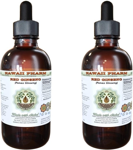 [BRSWKEACOAOBUDTM] Red Ginseng Alcohol-Free Liquid Extract, Organic Red Ginseng (Panax Ginseng) Dried Root Glycerite Natural Herbal Supplement, Hawaii Pharm, USA 2x4 fl.oz
