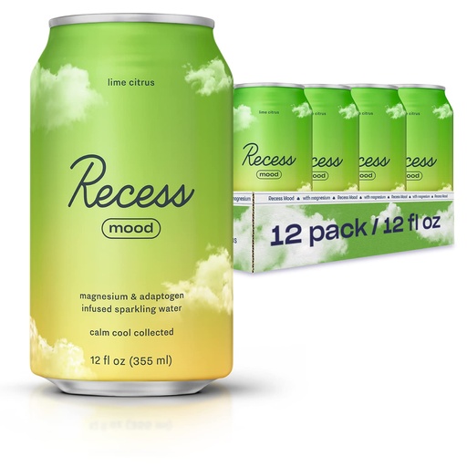 [BRSRMFQKCEDRMYIU] Recess Mood Magnesium & Adaptogen Drink, Relaxation Beverage, 12 ounce (Lime Citrus, 12 pack)