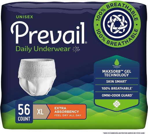 [BRSWIYQHBUGAIEIV] Prevail Daily Protective Apakšveļa - Unisex Pieaugušo Nesaturēšana Apakšveļa - Vienreizlietojams Pieaugušo Diaper vīriešiem un sievietēm - Maksimālā absorbcija - X-Liels - 56 skaitīšana (4 iepakojumi pa 14)