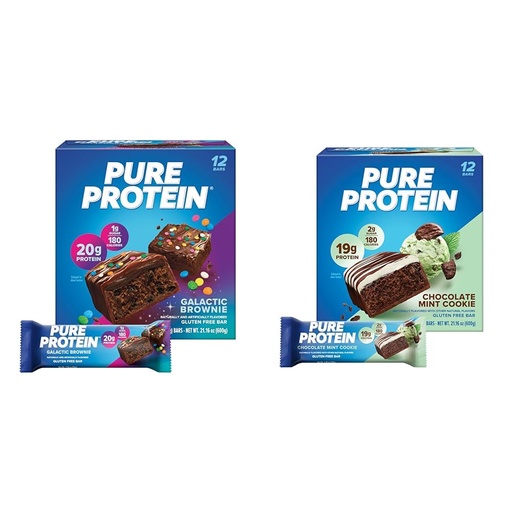 [BRSROCAFOUPAKHT5] Pure Protein 12 Count Galactic Brownie & Chocolate Mint Cookie Protein Bars Bundle | 20g & 19g High Protein | Gluten Free | Pre & Post Workout | Low Sugar
