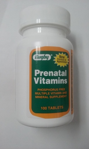 [BRSWGY3YCB5Q43T3] Rugby Prenatal Vitamins, 100 Tablets Per Bottle