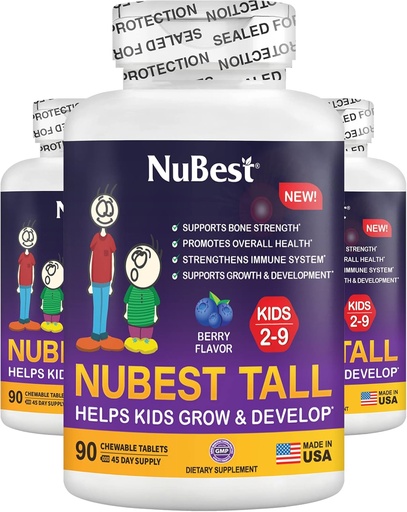 [BRSWYHA2BUNRA23F] NuBest Tall Kids - Toddlers Vitamins and Kids Vitamins for Age 2 to 9 - Support Bone Strength, Overall Health and Immunity - Animal Shapes - 270 Chewable Berry Tablets | Pack 3