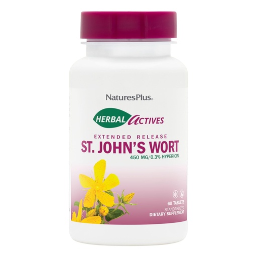 [BRSWIYTYCUOBCDI5] NaturesPlus Herbal Actives St John's Wort, Extended Release - 60 Tablets - Non-GMO, Vegetarian, Gluten Free - 60 Servings